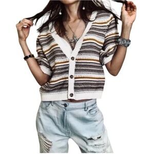 House of Harlow 1960 M Striped Crochet Knit Cardigan Sweater Boho Y2K Retro